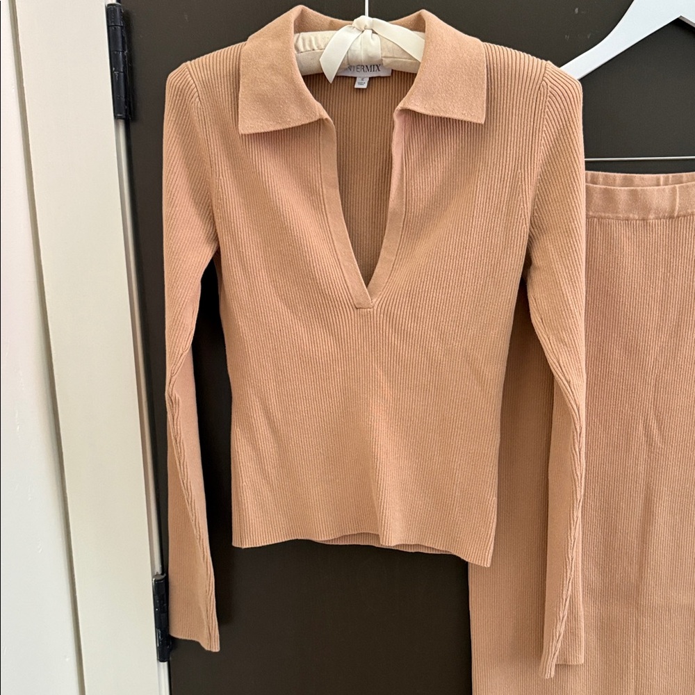 Intermix Tan Ribbed Knit Top